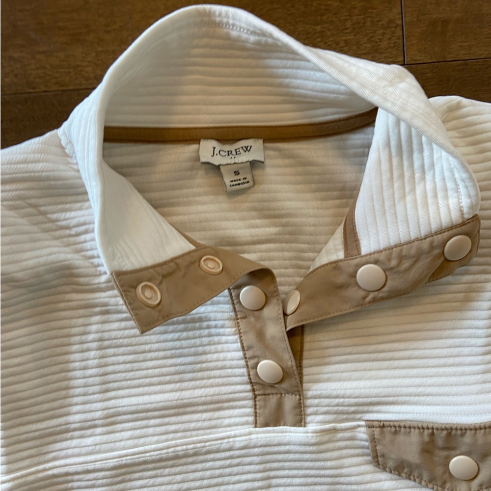 J. Crew Ribbed Snap Sweatshirt Neutral - Picture 2 of 3